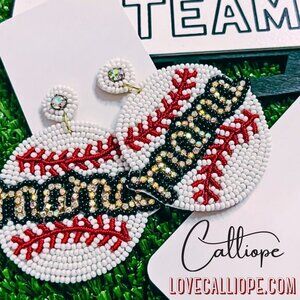 Rhinestone Baseball MAMA Mom Seed Beaded Statement Sporty Earrings BRAND NEW